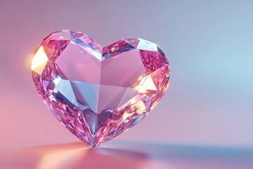 Fototapeta premium 3D heart-shaped pink diamond isolated on a pastel background
