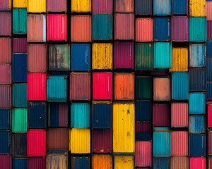 Obraz premium Aerial View of Stacked Cargo Shipping Containers