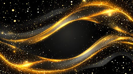 Fototapeta premium Golden Waves Sparkle and Shine on Black Background