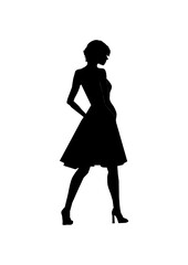 Vector illustration of woman silhouette with short hair. Stylish and dynamic pose.