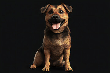 Obraz premium dog on a black background, dog on a blank black background, a dog, dog, cute dog, black background, Copy Space For Add Text 3D Rendering, 3D, Vector, AI Generative