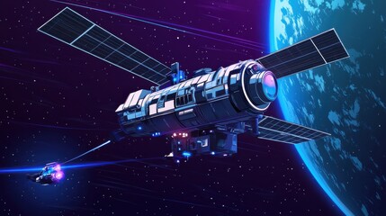 Obraz premium Futuristic spacecraft exploring a vibrant alien planet with dynamic cosmic background