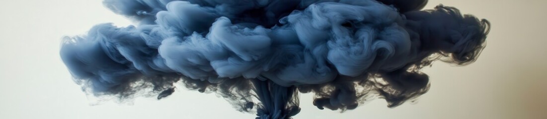 Abstract image of a large, dark gray smoke plume against a light beige background. The smoke is dense and textured, creating a dramatic and moody