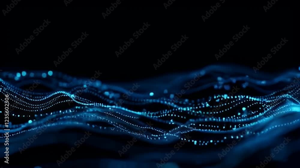 Poster dynamic blue light waves showcase abstract technology and data flow, creating mesmerizing visual exp