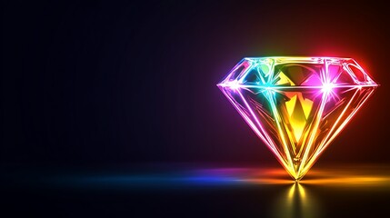 Fototapeta premium A vibrant rainbow diamond glows brilliantly in the dark