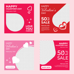 Happy Valentine's Day templates for social media posts, cover, poster, banners, marketing, sales promotion. Vector illustration.