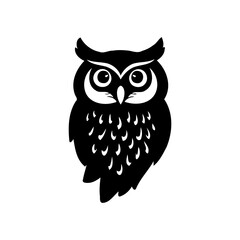 Black Owl Design with Feathers and Round Eyes