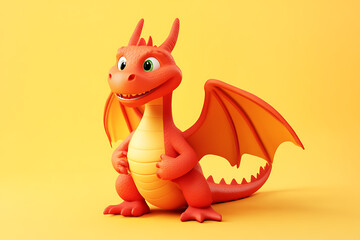 Fototapeta premium dragon on a yellow background, dragon on a blank yellow background, a dragon, dragon, cute dragon, yellow background, Copy Space For Add Text 3D Rendering, 3D, Vector, AI Generative