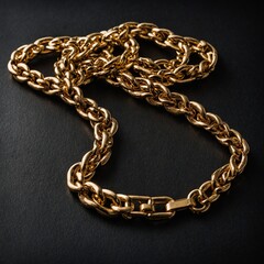 Obraz premium A gold chain displayed on a sleek black leather surface with a modern aesthetic.