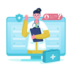 Illustration ask a doctor online medical support care vector design