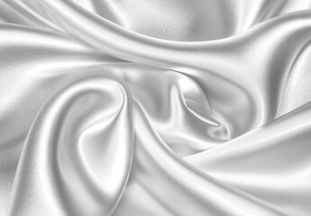 Obraz premium Luxurious white satin fabric with soft folds and subtle sheen, creating a smooth, elegant texture. Close up view of the shimmering surface with
