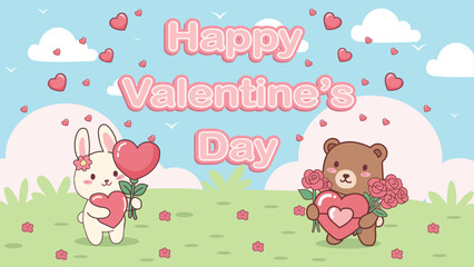 Happy Valentines day element background vector., Valentine day background design with cute animals