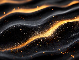 Golden Sands Abstract:  A mesmerizing abstract image of undulating dark surface interspersed with shimmering golden particles, creating a luxurious and dynamic visual texture. 