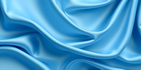 Fototapeta premium Silky blue fabric, smooth flowing texture, shimmering satin material, soft folds and curves, elegant drapery, luxurious textile, azure waves, glossy surface, gentle creases, light and shadow play, clo