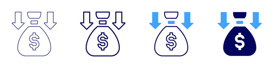 Money graphs icon in 4 different styles. Thin Line, Line, Bold, and Bold Line. Duotone style. Editable stroke