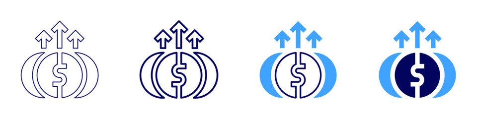 Money growth icon in 4 different styles. Thin Line, Line, Bold, and Bold Line. Duotone style. Editable stroke