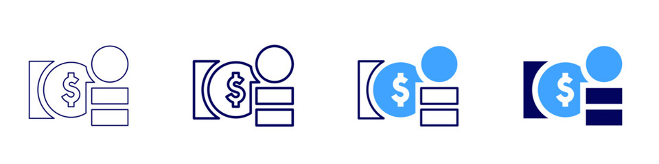 Money guide icon in 4 different styles. Thin Line, Line, Bold, and Bold Line. Duotone style. Editable stroke
