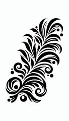 Intricate black and white swirling floral and leaf pattern design with decorative elements.