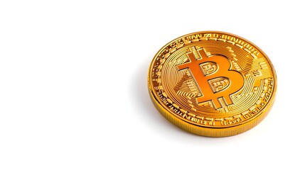 Golden Bitcoin Coin on White Background for Financial Concepts