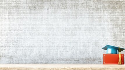 Graduation Cap and Book on Wooden Table Background