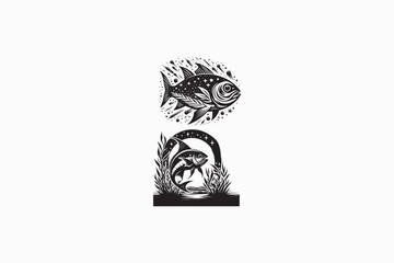 A Glassfish vector silhouette black and white image made by adobe illustrator. eps