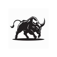 Vector Illustration of a Simple Black and White Bull Logo with Minimalist Design