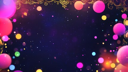 Abstract Colorful Lights Background With Golden Frame