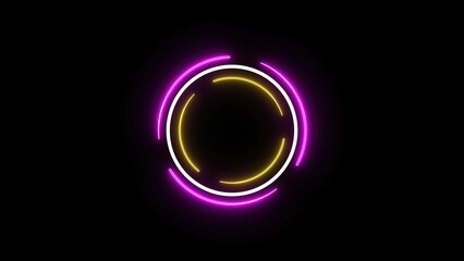 Neon glowing circular frame with vibrant light effect and futuristic illuminated border on dark background.