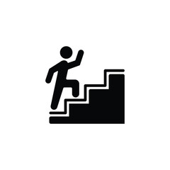 A black and white minimalistic icon depicting a person walking up a staircase vector