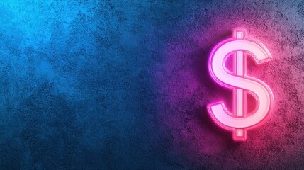 Neon Dollar Sign on Blue and Pink Background