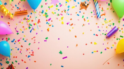 A vibrant birthday banner background filled with colorful celebratory elements, Birthday celebration scene, Festive style