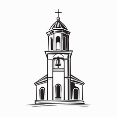 Modern Church with Bell Tower Architecture image vector isolated on white background.