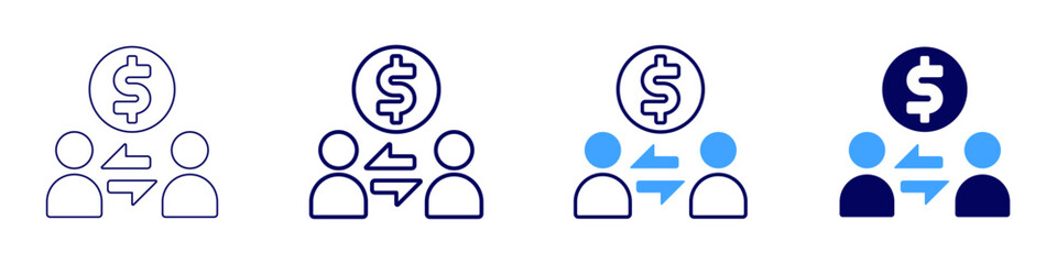 Transfer money icon in 4 different styles. Thin Line, Line, Bold, and Bold Line. Duotone style. Editable stroke