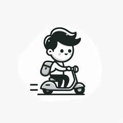 cartoon vector illustration of a person riding a scooter