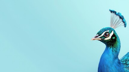 Vibrant Peacock Against a Soft Blue Background