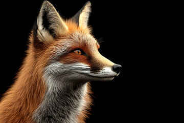 Fototapeta premium fox on a black background, fox on a blank black background, a fox, fox, cute fox, black background, Copy Space For Add Text 3D Rendering, 3D, Vector, AI Generative