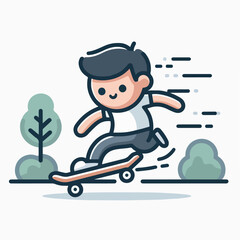 cartoon vector illustration of a person skateboarding