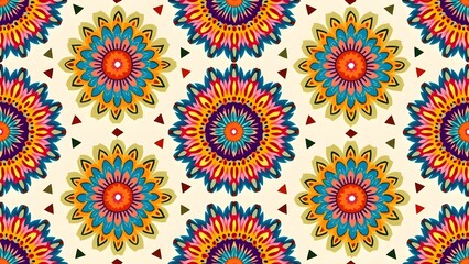 Cream-Based Indian Folk Pattern with Vibrant Paisley Accents