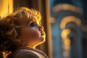 A close-up of the Arc de Triomphe at night, with its architectural details highlighted by soft golden lighting.