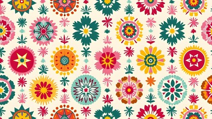 Folk Art-Inspired Pattern with Concentric Paisleys and Borders