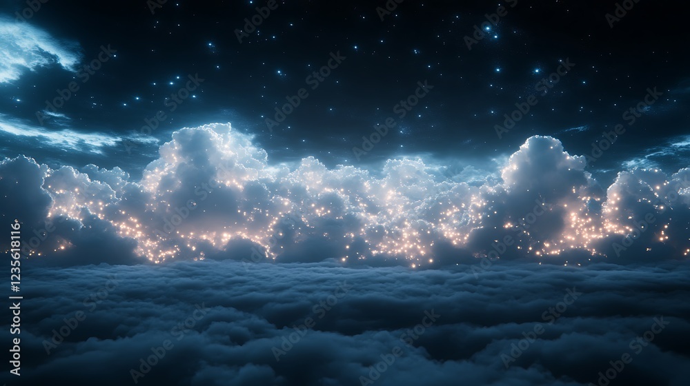 Poster A surreal image depicting cloud computing, showcasing creativity and technology in a visually engaging manner.