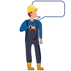construction worker looking watch and Speech Bubble
