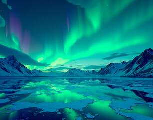 Naklejka premium Tessellating Aurora Borealis Marble with shifting green and purple gradients, designed to reflect the Arctic night sky in an 8K dynamic fluid simulation.