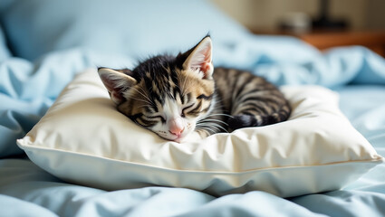 Sleeping Kitten on a Pillow