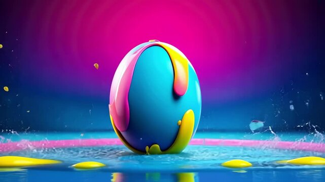 Vibrant easter celebration with colorful egg and paint splash for festive decoration. Easter, Pascha, Paskha, Ostern, Pascua, Paques - Orthodox and Catholic Holiday celebration