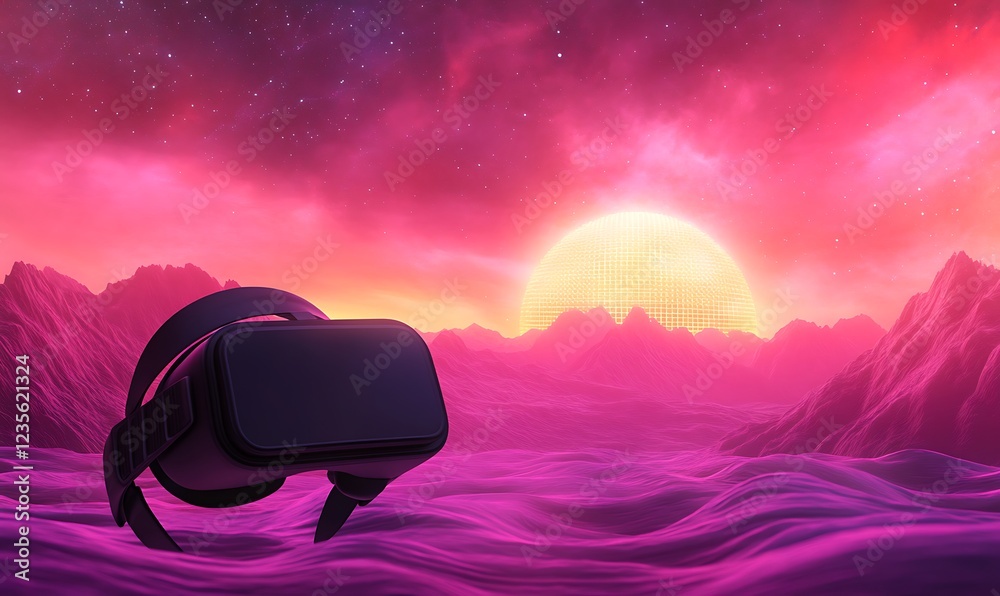 Aufkleber futuristic illustration showcasing a virtual reality scene with stylized elements, ideal for technol