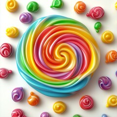 Rainbow swirl lollipop, candy, white background, sweet treat, dessert