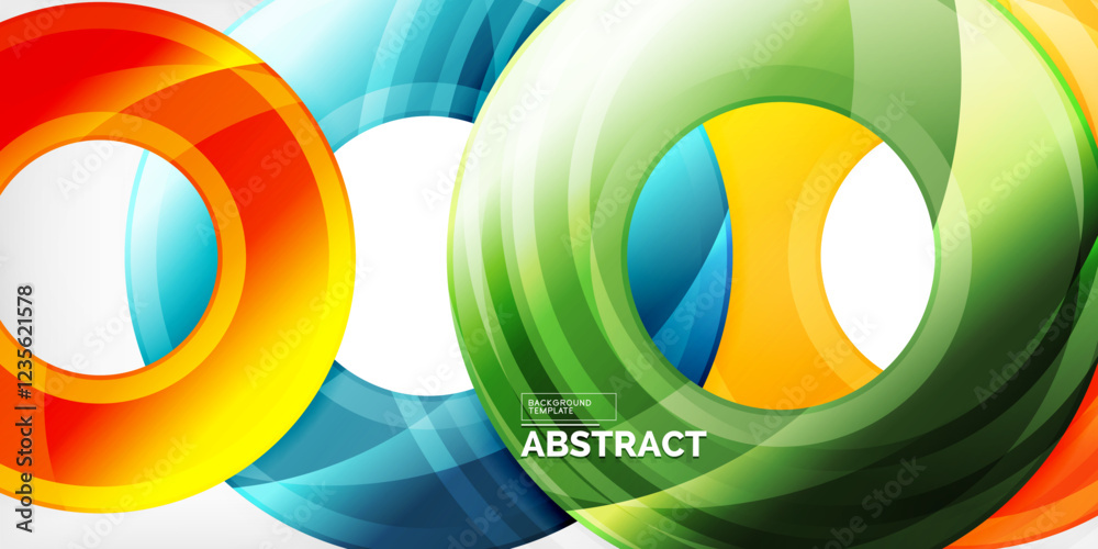 Poster Bright colorful circles with light effects. Abstract background