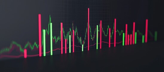 Obraz premium Dynamic growth trend charts, realistic 3D candlesticks in vibrant red 