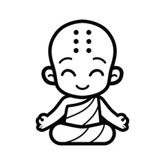 little monk meditation cartoon characater